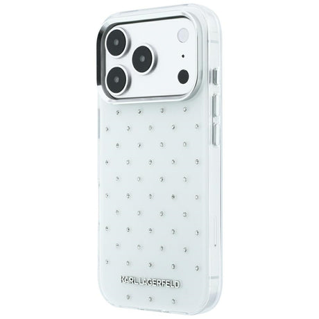 Karl Lagerfeld iPhone 17 Pro/iPhone 18 Pro -kuori, strassit, galvanisoitu logo, Valkoinen