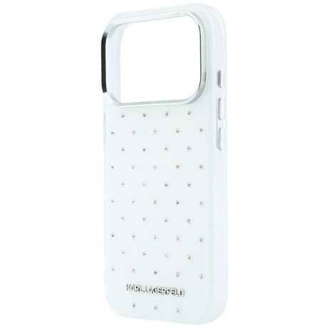 Karl Lagerfeld iPhone 17 Pro/iPhone 18 Pro -kuori, strassit, galvanisoitu logo, Valkoinen