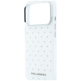 Karl Lagerfeld iPhone 17 Pro Max/iPhone 18 Pro Max Kuori strasseilla, galvanisoitu logo Valkoinen