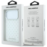 Karl Lagerfeld iPhone 17 Pro Max/iPhone 18 Pro Max Kuori strasseilla, galvanisoitu logo Valkoinen