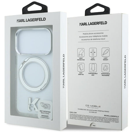 Karl Lagerfeld iPhone 17 Pro/iPhone 18 Pro Kuori Ring Stand Kameo Kirkas