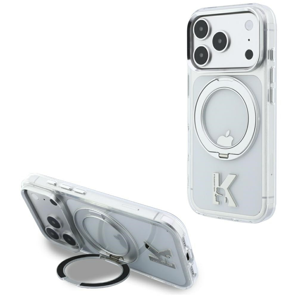 Karl Lagerfeld iPhone 17 Pro Max/iPhone 18 Pro Max Kuori Ring Stand Kameo Kirkas