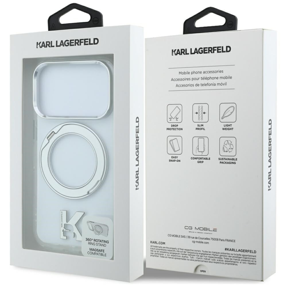 Karl Lagerfeld iPhone 17 Pro Max/iPhone 18 Pro Max Kuori Ring Stand Kameo Kirkas