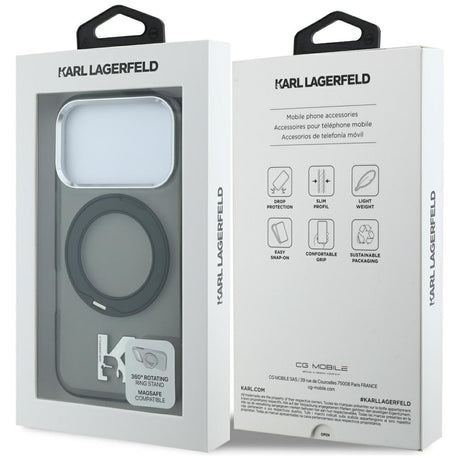 Karl Lagerfeld iPhone 17 Pro/iPhone 18 Pro Kuori Ring Stand Kameo Musta