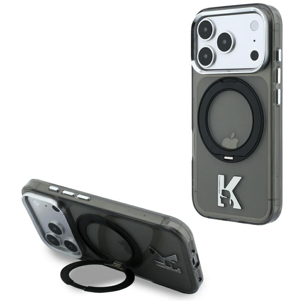 Karl Lagerfeld iPhone 17 Pro Max/iPhone 18 Pro Max Kuori Ring Stand Kameo Musta