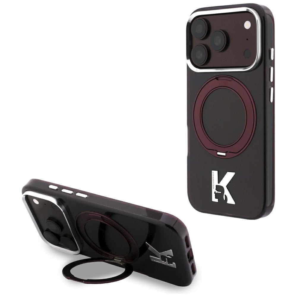 Karl Lagerfeld iPhone 17 Pro/iPhone 18 Pro Kuori Rengasteline Kameo viininpunainen