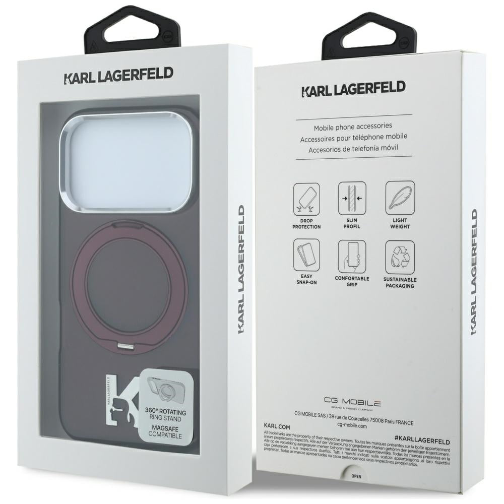 Karl Lagerfeld iPhone 17 Pro/iPhone 18 Pro Kuori Rengasteline Kameo viininpunainen
