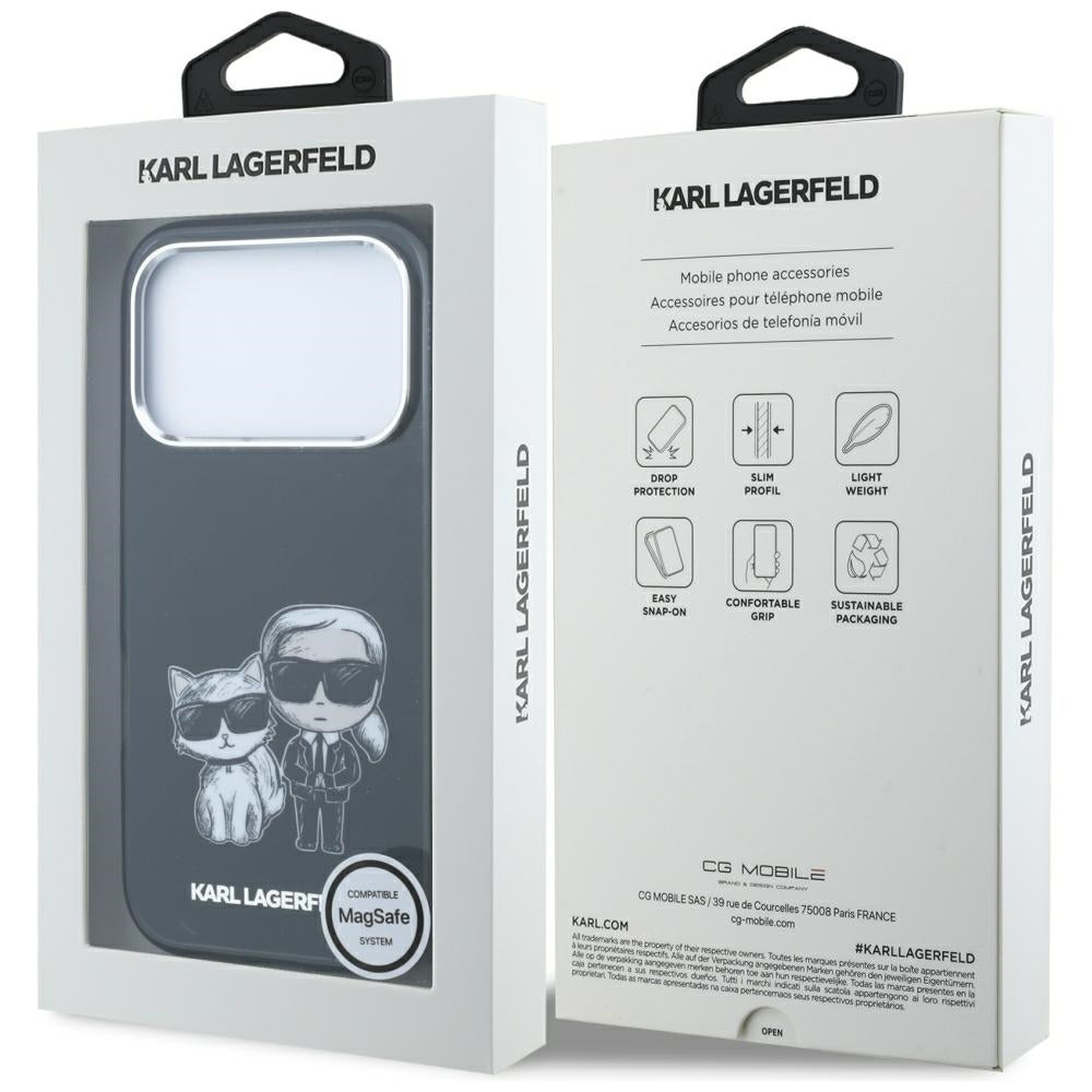Karl Lagerfeld iPhone 17 Pro/iPhone 18 Pro Kuori Karl & Choupette Sketch Musta