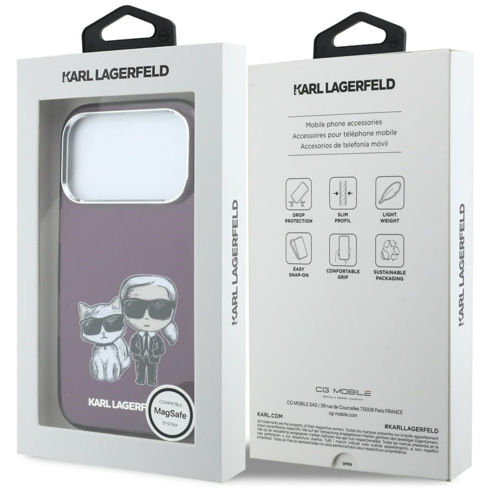 Karl Lagerfeld iPhone 17 Pro/iPhone 18 Pro Kuori Karl & Choupette Sketch Burgundy