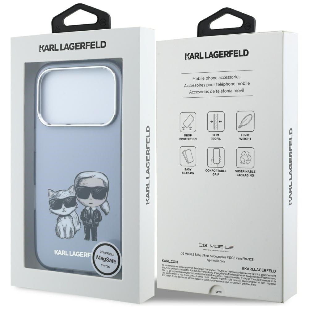 Karl Lagerfeld iPhone 17 Pro/iPhone 18 Pro Kuori Karl & Choupette Sketch Sininen
