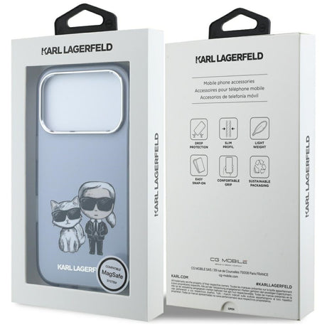 Karl Lagerfeld iPhone 17 Pro/iPhone 18 Pro Kuori Karl & Choupette Sketch Sininen