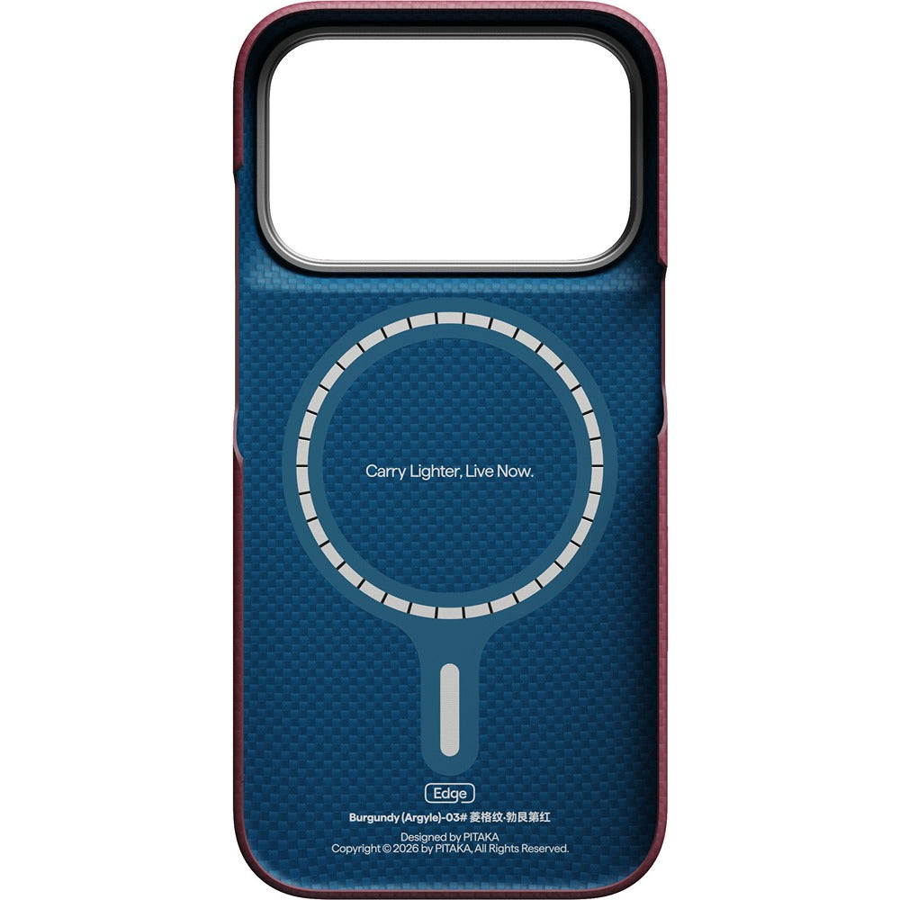 Pitaka iPhone 17 Pro/iPhone 18 Pro Kuori Edge MagSafe Argyle Burgundy