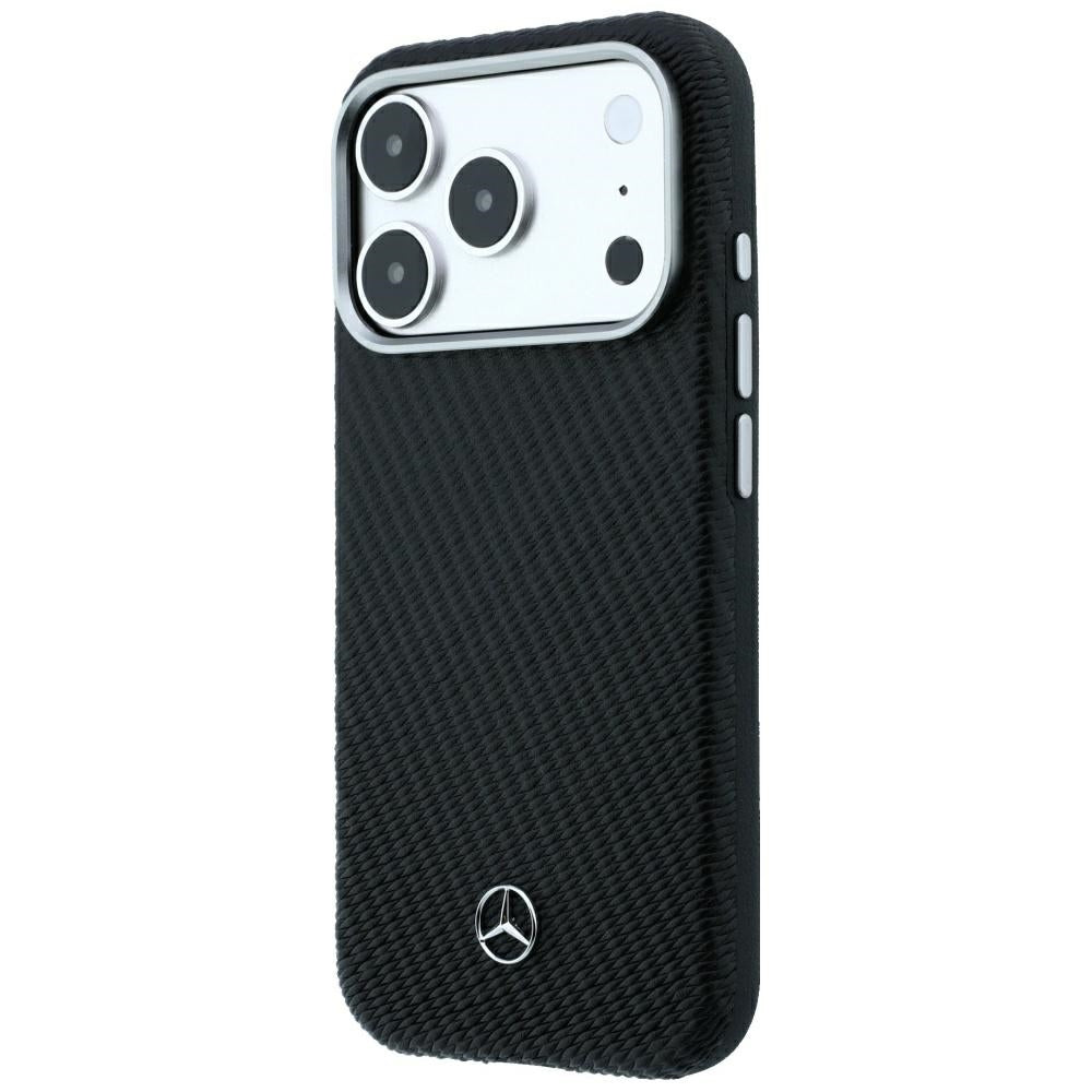 Mercedes Benz iPhone 17 Pro Max/iPhone 18 Pro Max Kuori Nahkainen puuefekti Musta