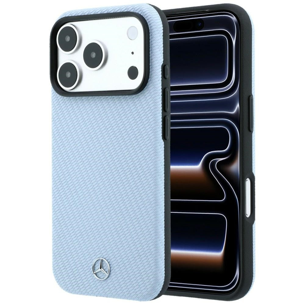 Mercedes Benz iPhone 17 Pro/iPhone 18 Pro Kuori nahkainen puukuosi Sininen