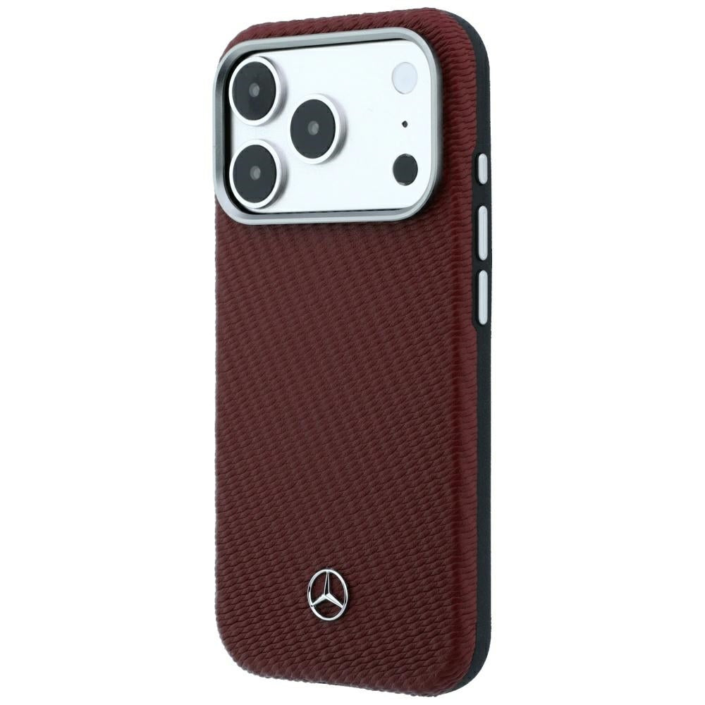 Mercedes Benz iPhone 17 Pro/iPhone 18 Pro Kuori Nahkainen puukuvio viininpunainen