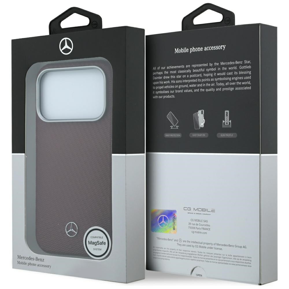 Mercedes Benz iPhone 17 Pro/iPhone 18 Pro Kuori Nahkainen puukuvio viininpunainen
