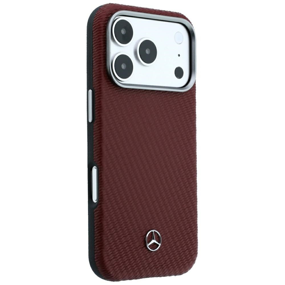 Mercedes Benz iPhone 17 Pro Max/iPhone 18 Pro Max Kuori nahkaa, puujäljitelmä, viininpunainen