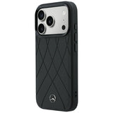 Mercedes Benz iPhone 17 Pro/iPhone 18 Pro Kuori Leather Crossed Lines Musta