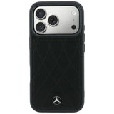 Mercedes Benz iPhone 17 Pro/iPhone 18 Pro Kuori Leather Crossed Lines Musta