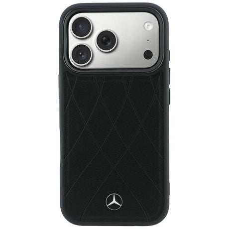 Mercedes Benz iPhone 17 Pro/iPhone 18 Pro Kuori Leather Crossed Lines Musta
