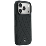 Mercedes Benz iPhone 17 Pro/iPhone 18 Pro Kuori Leather Crossed Lines Musta