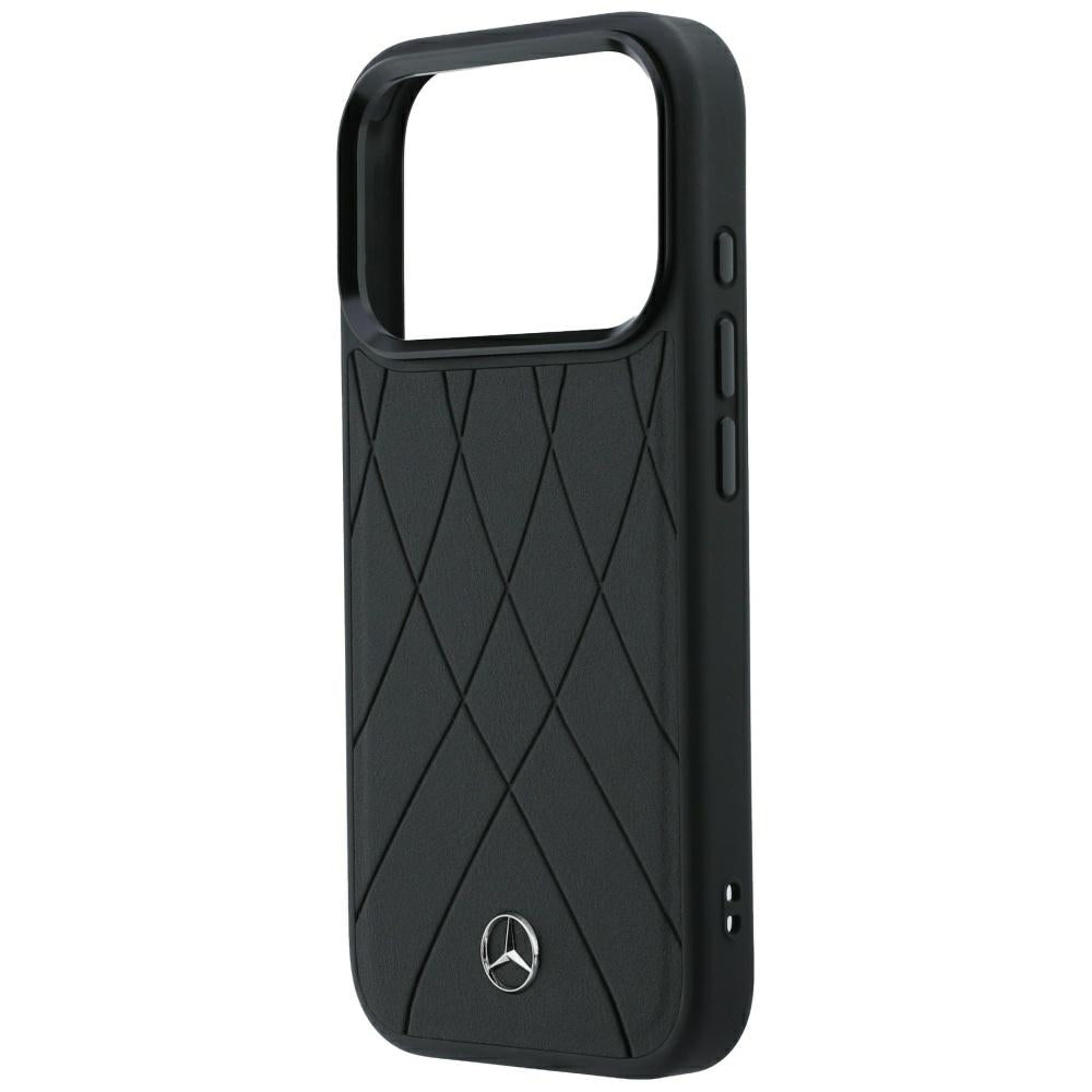 Mercedes Benz iPhone 17 Pro/iPhone 18 Pro Kuori Leather Crossed Lines Musta