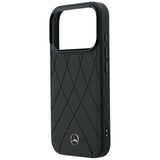Mercedes Benz iPhone 17 Pro/iPhone 18 Pro Kuori Leather Crossed Lines Musta