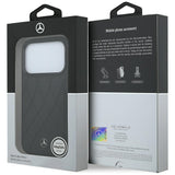 Mercedes Benz iPhone 17 Pro/iPhone 18 Pro Kuori Leather Crossed Lines Musta