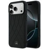 Mercedes Benz iPhone 17 Pro Max/iPhone 18 Pro Max Kuori Leather Crossed Lines Musta