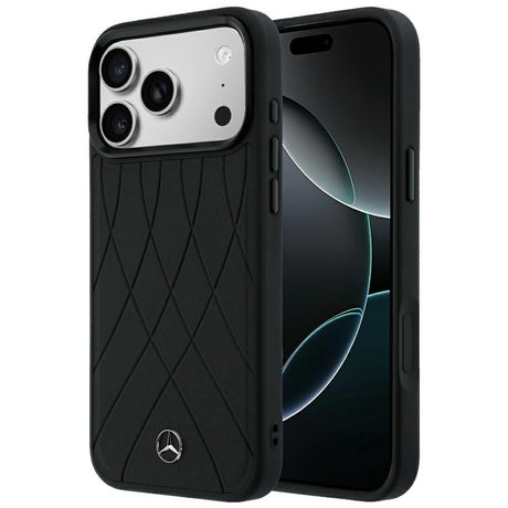 Mercedes Benz iPhone 17 Pro Max/iPhone 18 Pro Max Kuori Leather Crossed Lines Musta