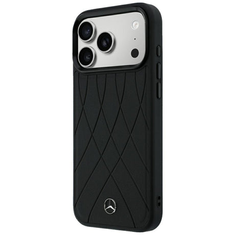 Mercedes Benz iPhone 17 Pro Max/iPhone 18 Pro Max Kuori Leather Crossed Lines Musta