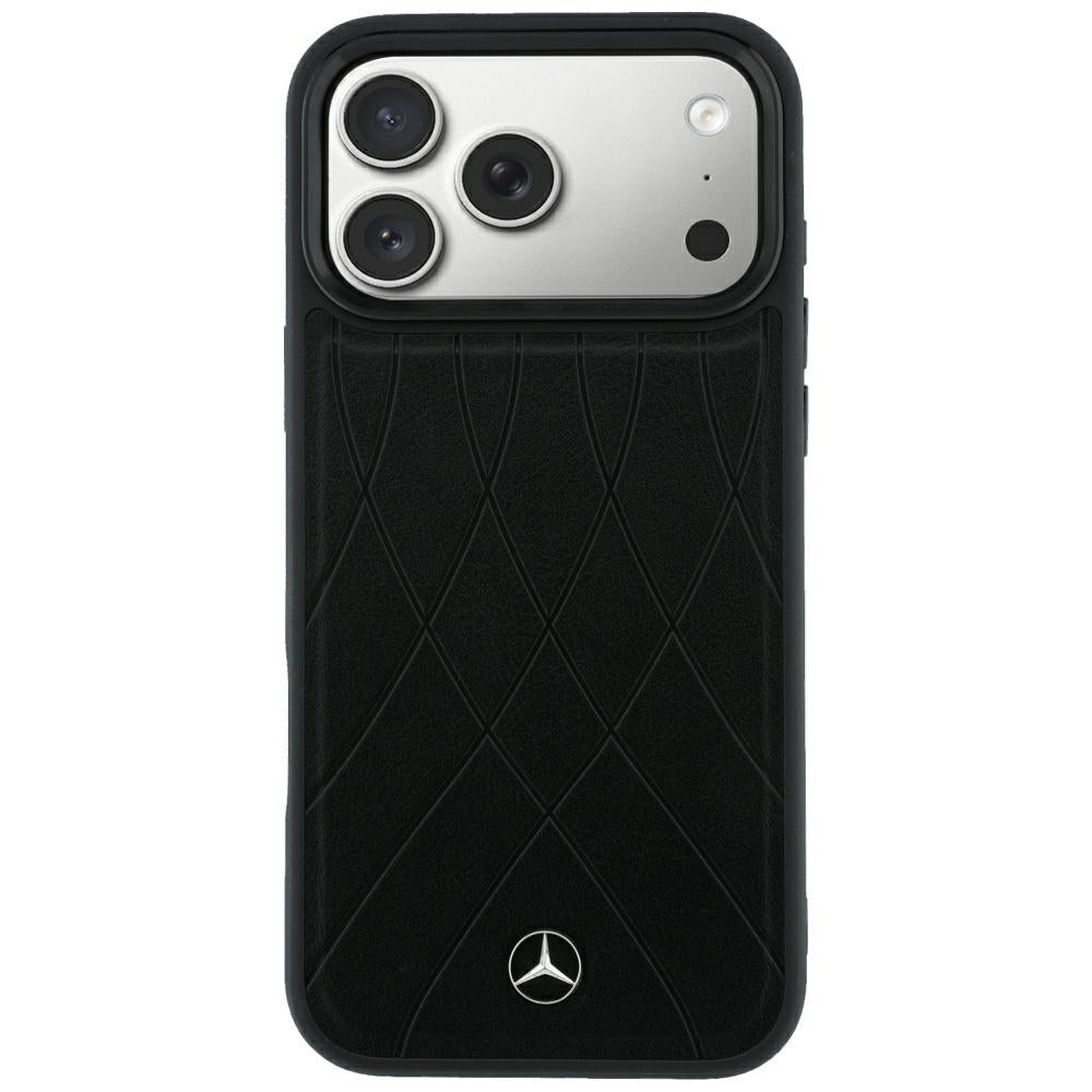 Mercedes Benz iPhone 17 Pro Max/iPhone 18 Pro Max Kuori Leather Crossed Lines Musta