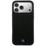 Mercedes Benz iPhone 17 Pro Max/iPhone 18 Pro Max Kuori Leather Crossed Lines Musta