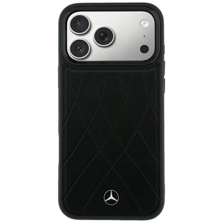 Mercedes Benz iPhone 17 Pro Max/iPhone 18 Pro Max Kuori Leather Crossed Lines Musta