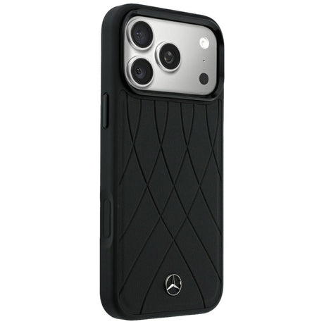 Mercedes Benz iPhone 17 Pro Max/iPhone 18 Pro Max Kuori Leather Crossed Lines Musta