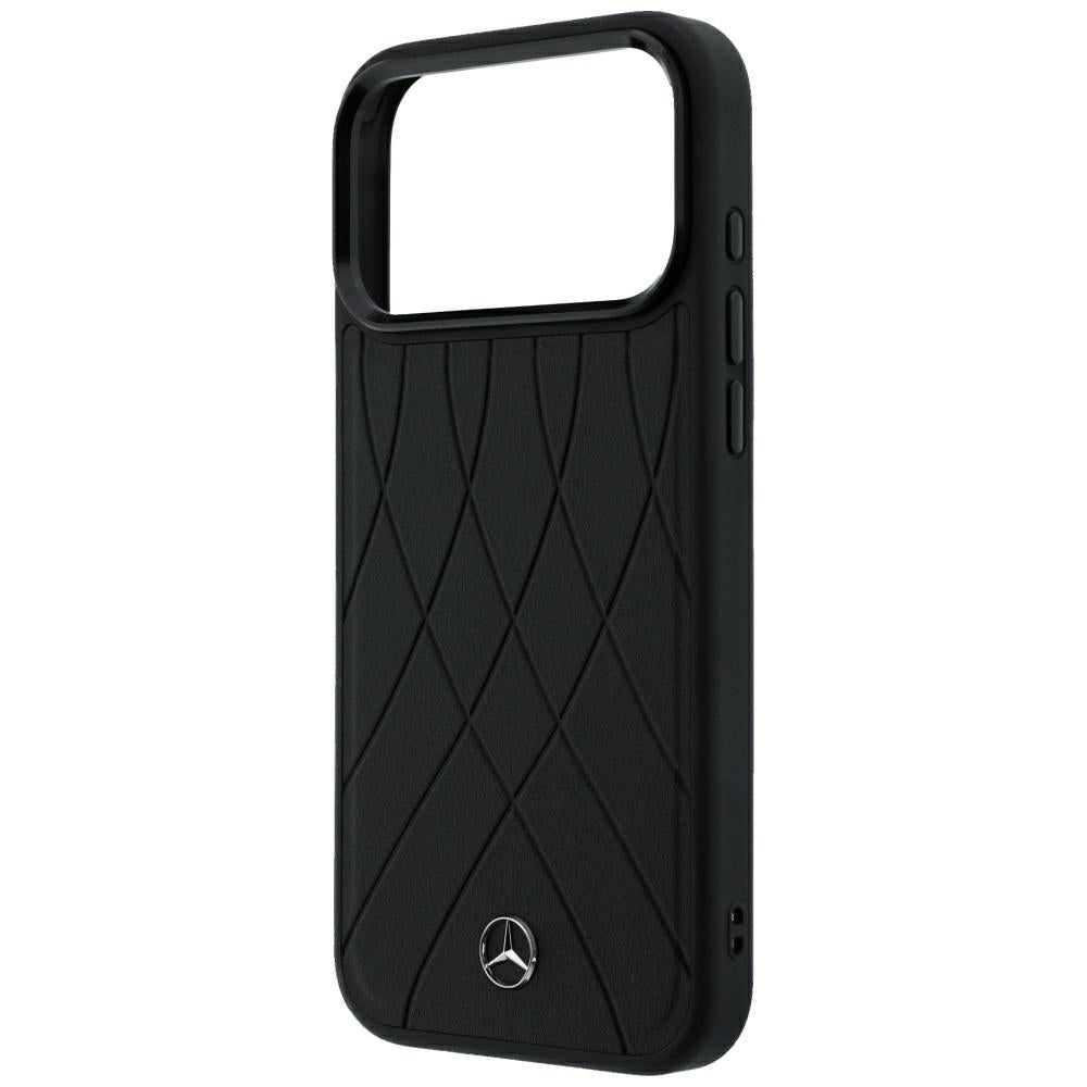 Mercedes Benz iPhone 17 Pro Max/iPhone 18 Pro Max Kuori Leather Crossed Lines Musta