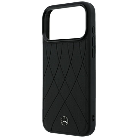 Mercedes Benz iPhone 17 Pro Max/iPhone 18 Pro Max Kuori Leather Crossed Lines Musta