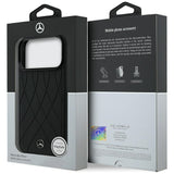 Mercedes Benz iPhone 17 Pro Max/iPhone 18 Pro Max Kuori Leather Crossed Lines Musta