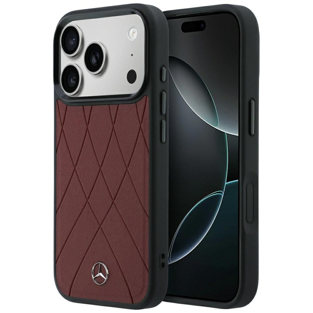 Mercedes Benz iPhone 17 Pro/iPhone 18 Pro Kuori Leather Crossed Lines Burgundy