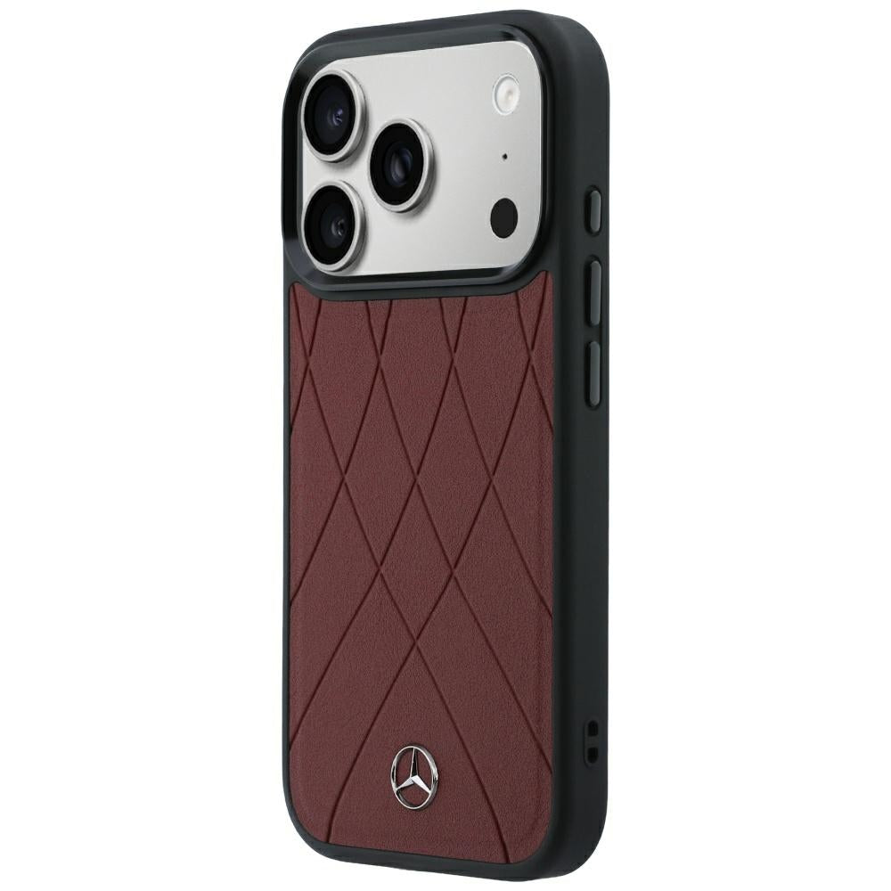 Mercedes Benz iPhone 17 Pro/iPhone 18 Pro Kuori Leather Crossed Lines Burgundy