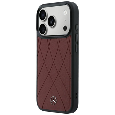 Mercedes Benz iPhone 17 Pro Max/iPhone 18 Pro Max Kuori Leather Crossed Lines Burgundy