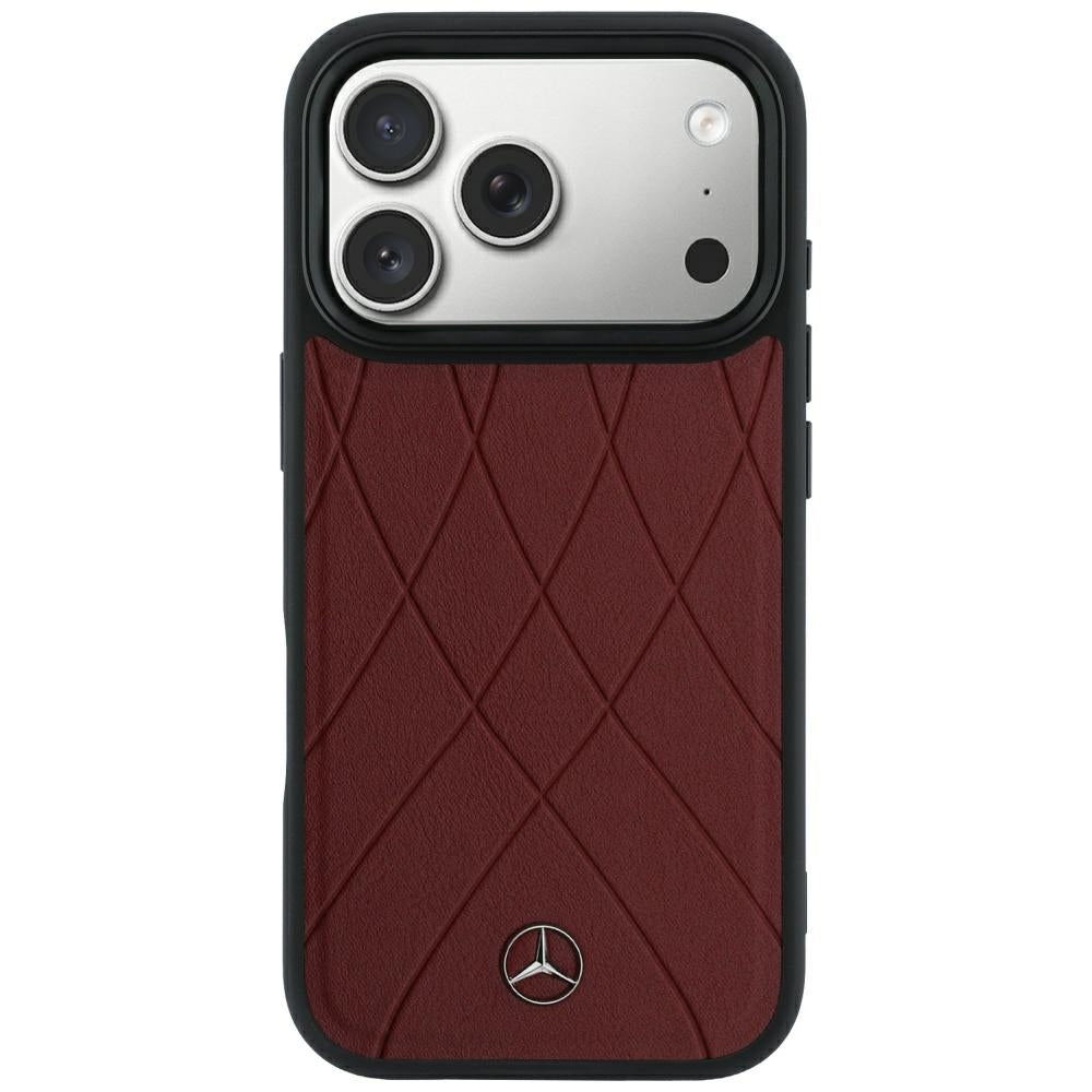 Mercedes Benz iPhone 17 Pro Max/iPhone 18 Pro Max Kuori Leather Crossed Lines Burgundy