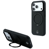 Mercedes Benz iPhone 17 Pro/iPhone 18 Pro -kuori nahkaa, rengasteline, Musta