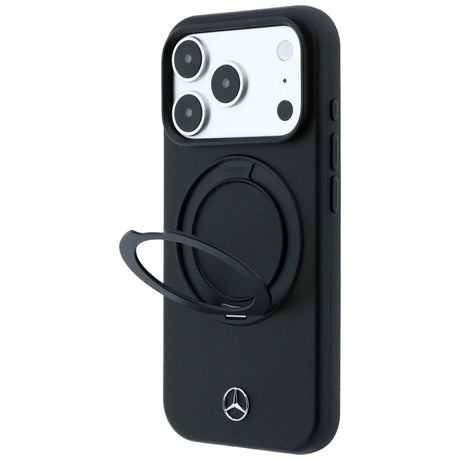 Mercedes Benz iPhone 17 Pro/iPhone 18 Pro -kuori nahkaa, rengasteline, Musta