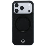 Mercedes Benz iPhone 17 Pro/iPhone 18 Pro -kuori nahkaa, rengasteline, Musta