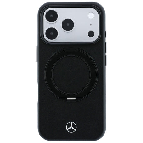 Mercedes Benz iPhone 17 Pro/iPhone 18 Pro -kuori nahkaa, rengasteline, Musta