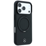 Mercedes Benz iPhone 17 Pro/iPhone 18 Pro -kuori nahkaa, rengasteline, Musta