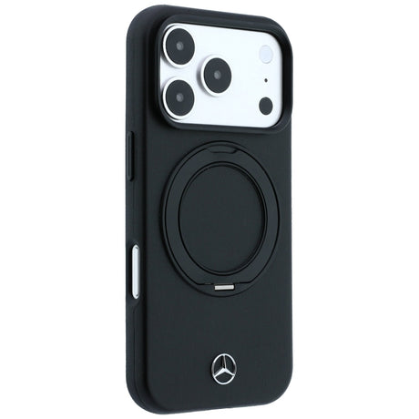 Mercedes Benz iPhone 17 Pro/iPhone 18 Pro -kuori nahkaa, rengasteline, Musta