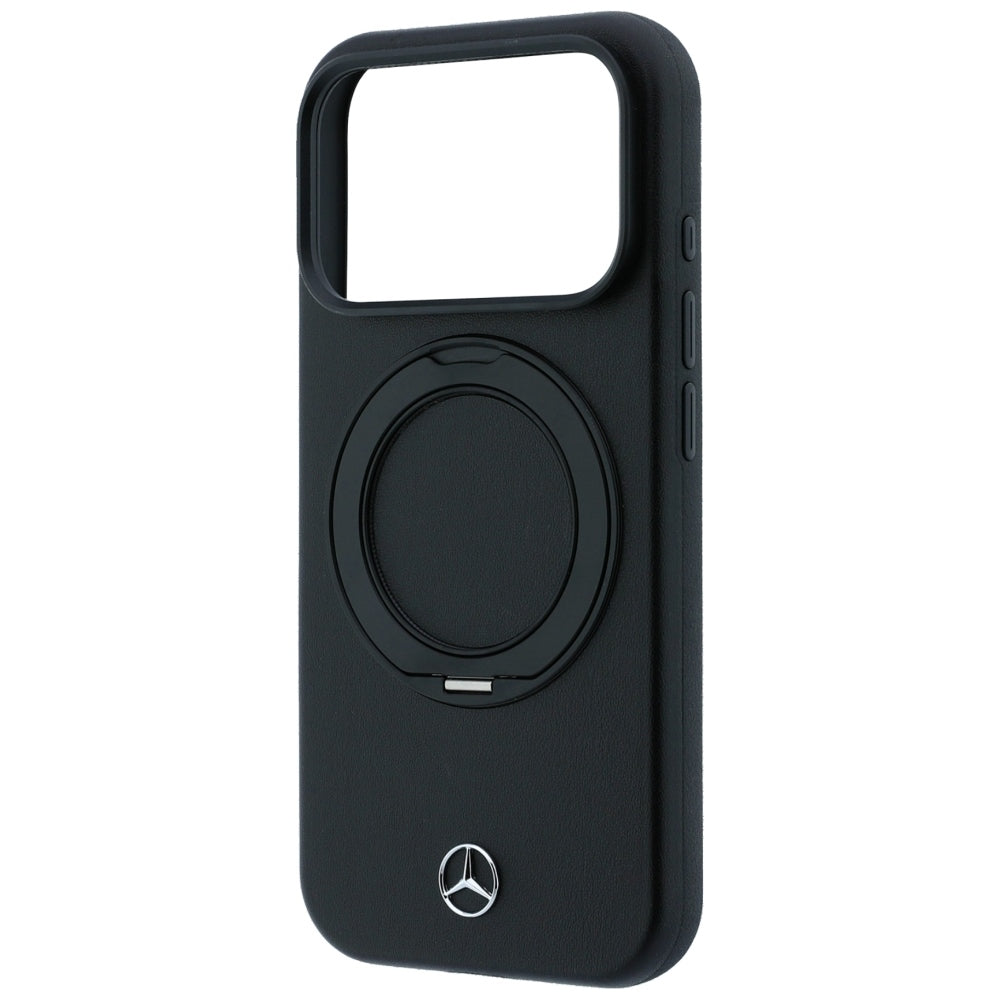 Mercedes Benz iPhone 17 Pro/iPhone 18 Pro -kuori nahkaa, rengasteline, Musta