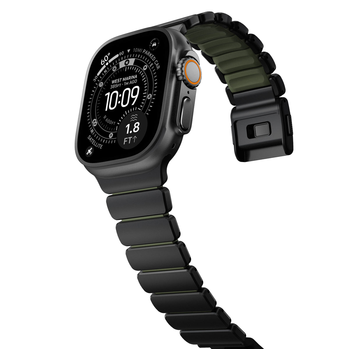 Nomad Apple Watch 45/46mm/Ultra 49mm Ranneke Stratos Band Musta Forest
